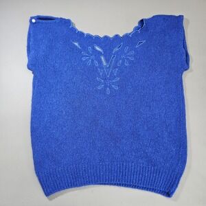 Luce Vintage Sweater Medium Silk Blend Angora Blue Scalloped